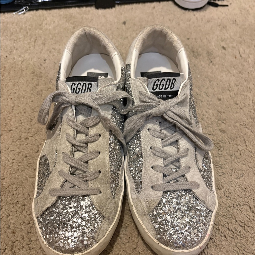 Golden Goose Silver Glitter Superstar Sneakers with Suede Star - Picture 8 of 8
